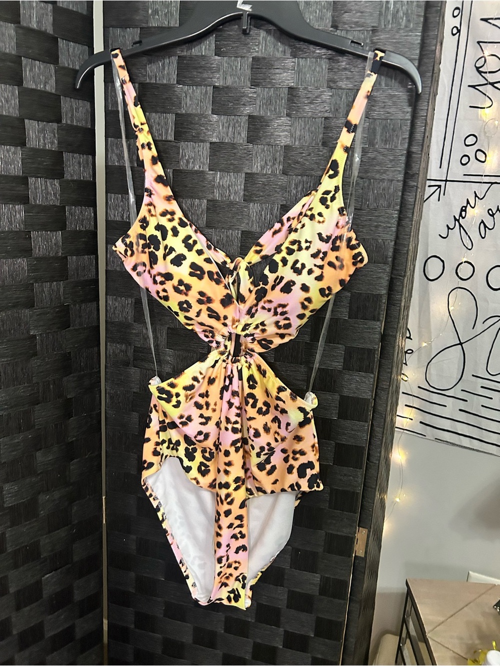 Bar III Yellow Pink Leopard Print One-Piece Swimsuit